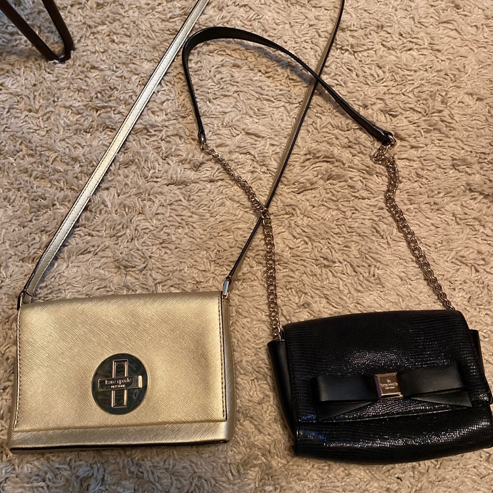 Kate spade gold side bag and black evening bag.